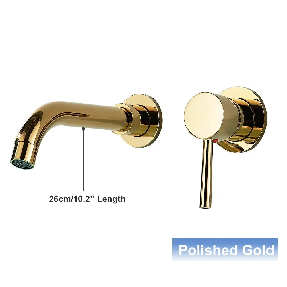 Polished gold wall mounted basin faucet with sleek modern design and matching handle for decorbites black wall mounted use