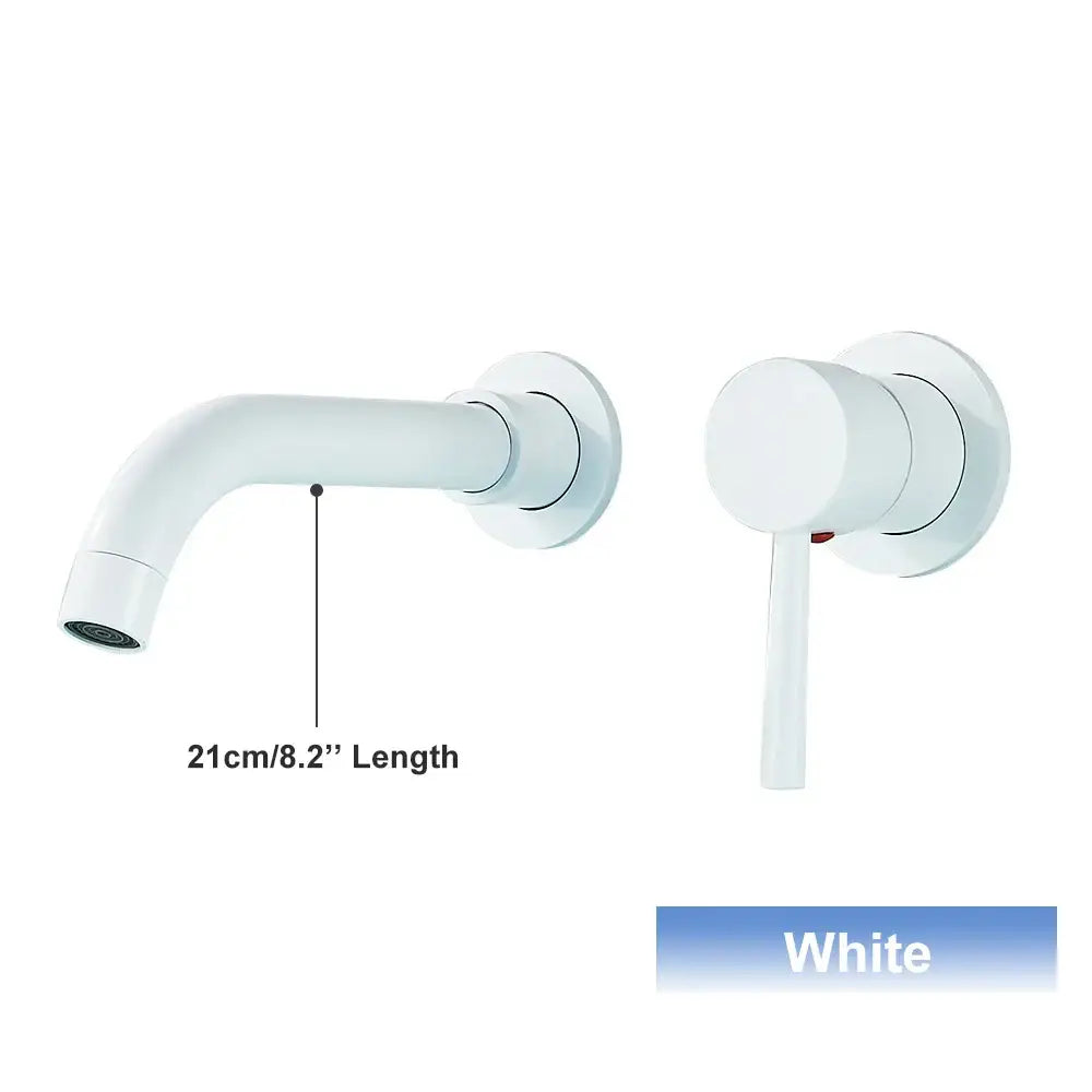 Modern black wall mounted basin faucet with sleek white curved spout for stylish bathroom decorbites black wall use