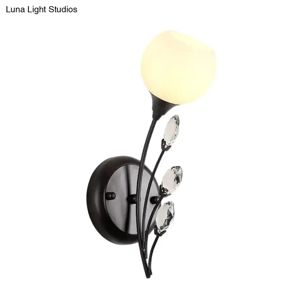 Modern black wall sconce light with frosted glass globe and crystal accents for living room wall lamp decor