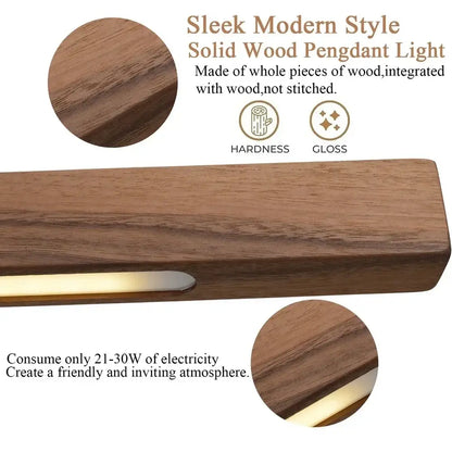 Modern black walnut led pendant light with warm brown finish and integrated led lighting for black walnut dining decorbites