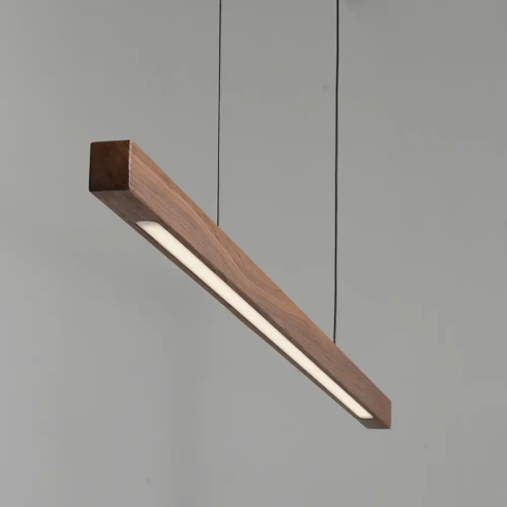 Modern black walnut led pendant light with integrated led strip and warm wood finish for black walnut dining decorbites
