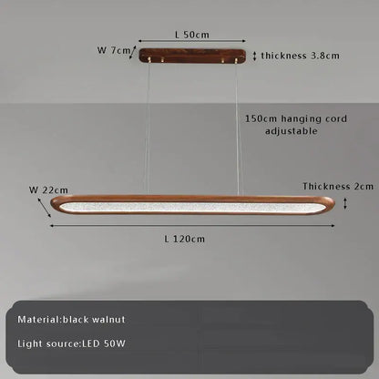Modern black walnut wooden dining room led pendant lamp with sleek rectangular design and warm ambient glow ceiling chandelier decorbites black walnut