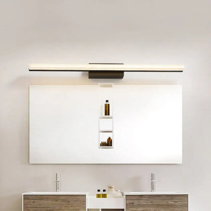 Modern black linear led sconce bathroom wall light with sleek frame and warm white illumination in modern style