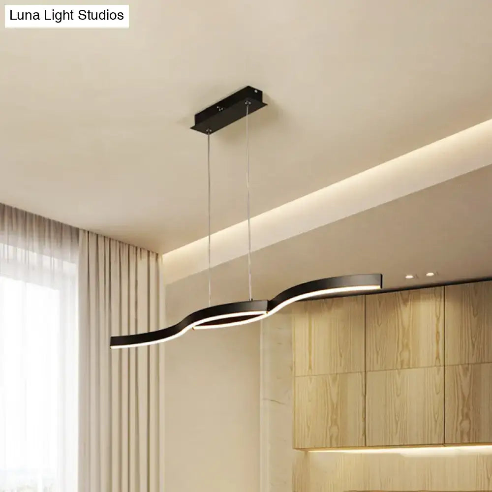 Modern black wave led hanging light fixture with sleek curved design and integrated led lighting for kitchen use