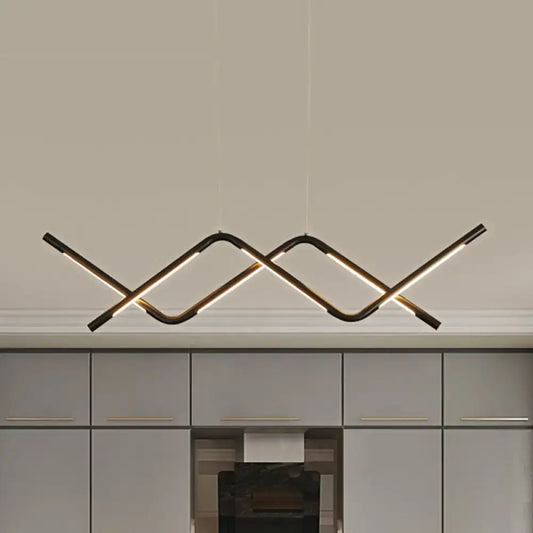 Modern black metal pendant light with angular zigzag design and integrated led lighting for 110v-120v use