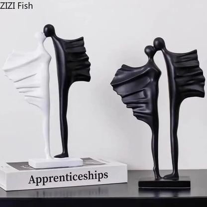 Modern black and white abstract lovers resin sculpture with flowing drapery forms for living room decorbites abstract lovers