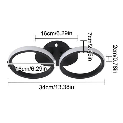 Modern black and white acrylic led ceiling lamp with two circular rings for living room decorbites acrylic led lighting