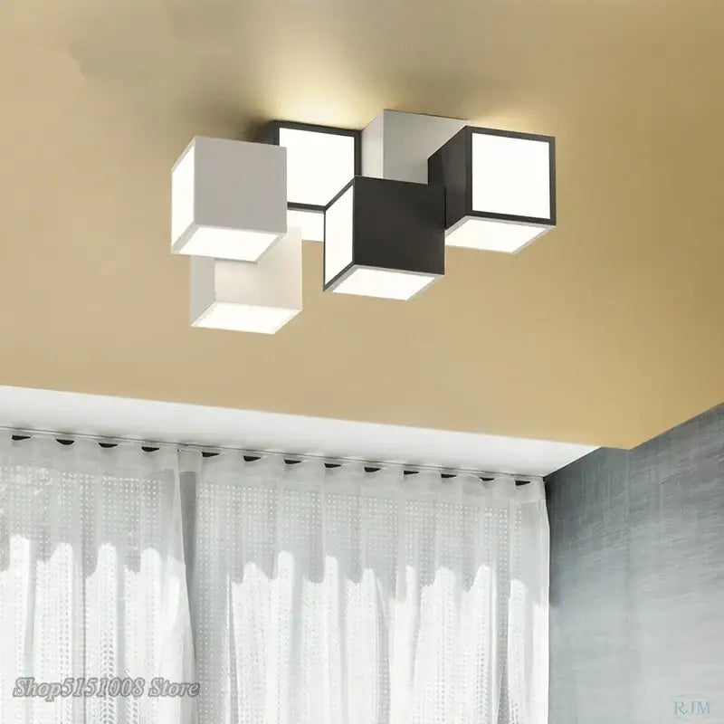 Modern black and white acrylic led ceiling light with geometric cube design for bedroom decorbites acrylic led fixture
