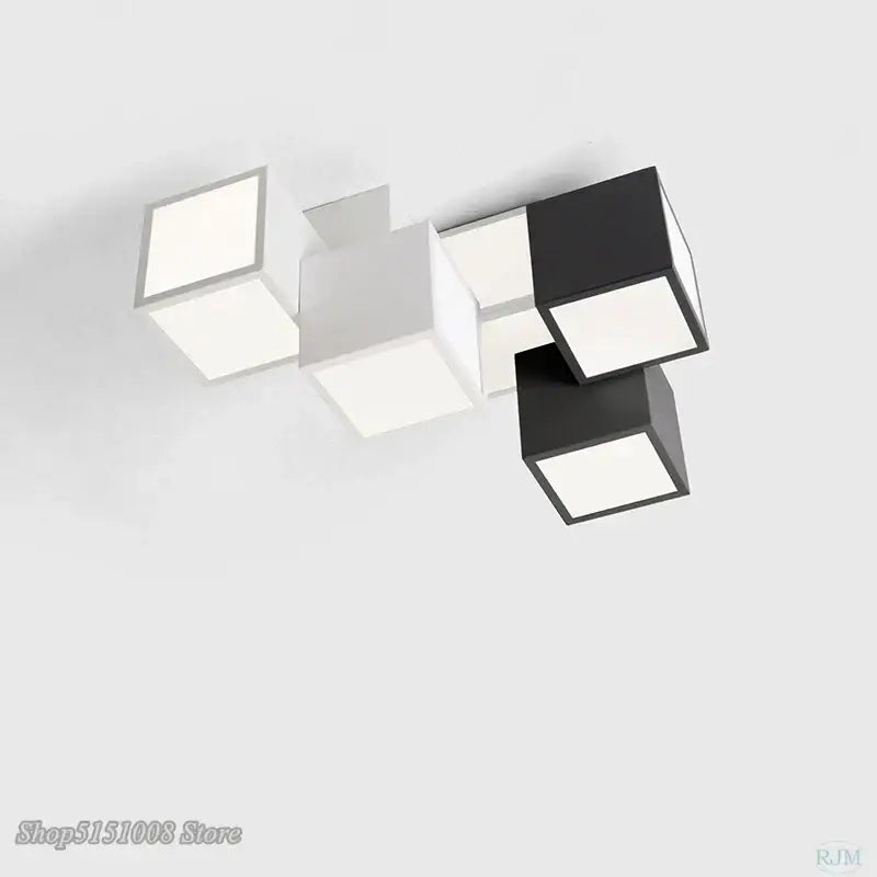 Modern black and white acrylic led ceiling light with interlocking cube panels for bedroom decor by decorbites acrylic led