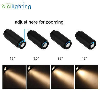 Modern black and white track spotlight with adjustable beam angle 15 to 45 degrees and warm white led illumination