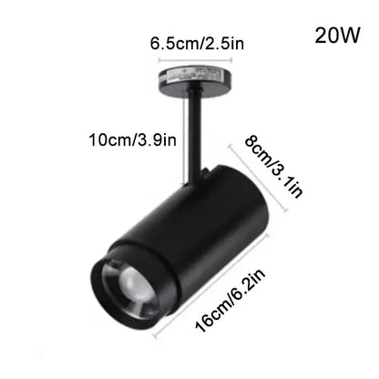 Modern black cylindrical track lighting fixture with 20w power and decorbites adjustable beam ceiling spotlight for office decor