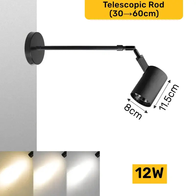 Black telescopic wall lamp with adjustable arm and cylindrical head for focused illumination by decorbites adjustable led wall
