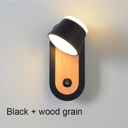 Modern black and wood grain decorbites adjustable wall lamp with sleek adjustable light head for bedroom lighting