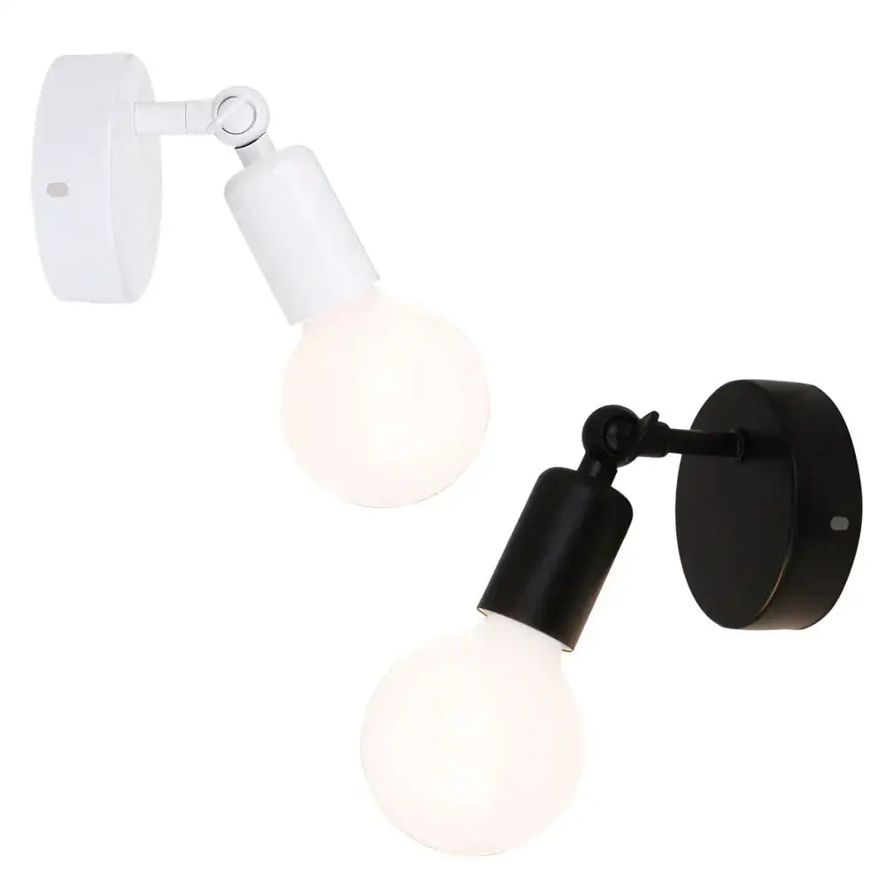 Modern black and white adjustable wall lamp holders with exposed bulb sockets for bedroom use