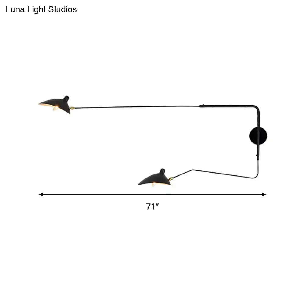 Modern black and white articulated wall sconce with two arms for living room light fixture and minimalist design