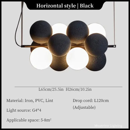 Modern black and white ball led ceiling chandelier featuring black iron pvc and lint materials for kitchen pendant light
