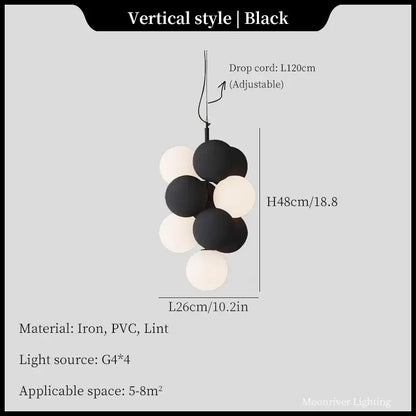 Modern black and white ball led ceiling chandelier pendant light with vertical design made of iron pvc and lint