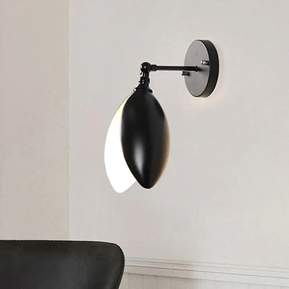 Modern black matte-finished wall light with teardrop shade and adjustable arm for living room blooming bud wall sconce