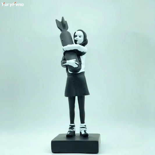 Black and white resin bomb hugger girl figurine in school uniform modern decorbites decor for living room