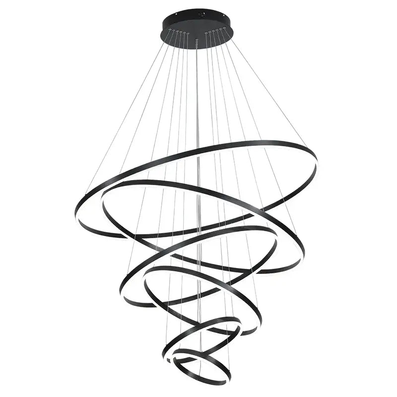 Modern black and white circle ring art chandelier with glowing led rings for staircase decorbites circle ring lighting