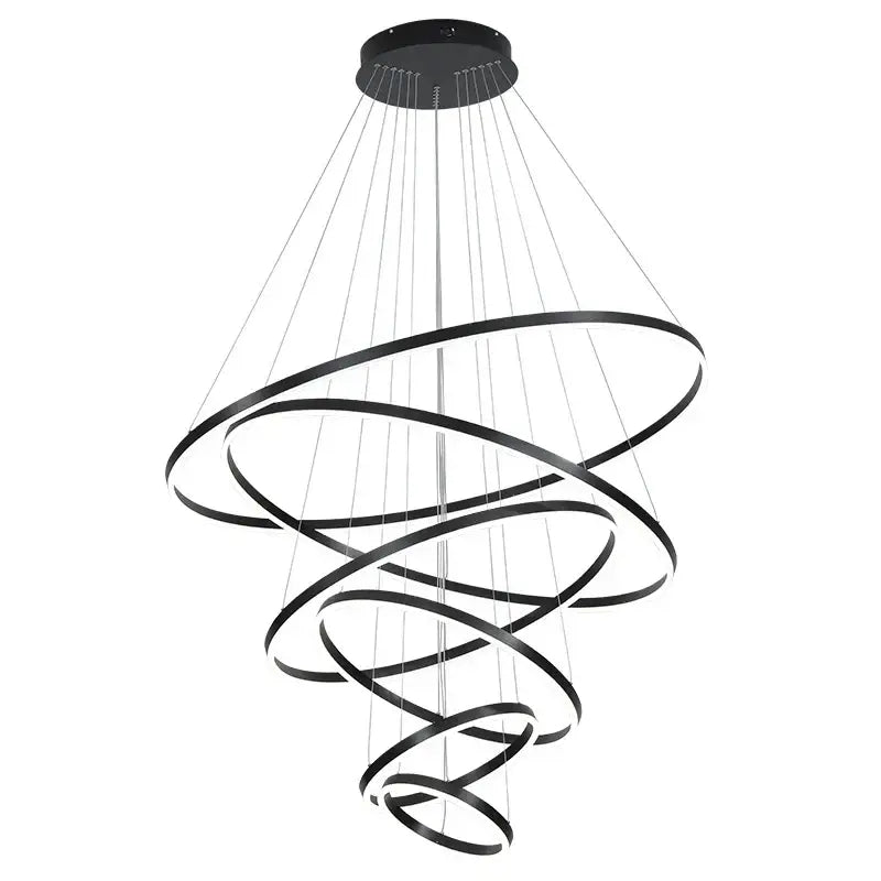 Modern black and white decorbites circle ring art chandelier with spiral ring design for staircase lighting decor