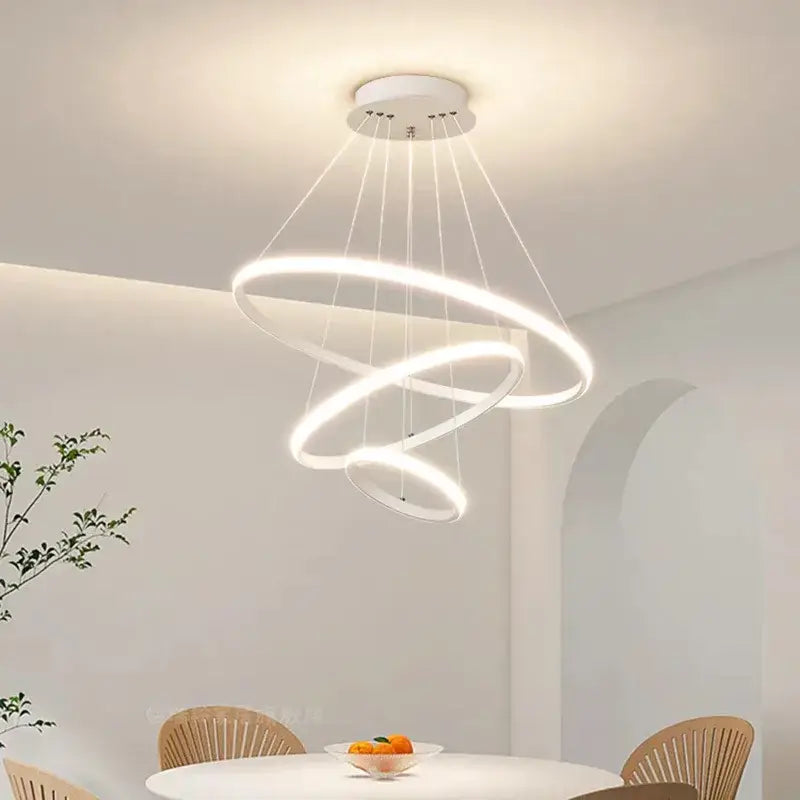 Modern white led pendant lamp with three interlocking spiral rings for decorbites circles chandelier pendant lighting