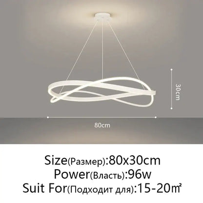 Modern black and white pendant ceiling lamp with sleek intertwined circular led chandelier for living room lighting