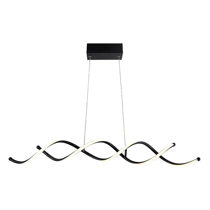 Modern black and white curved led pendant ceiling light with sleek twisted design for dining room lighting