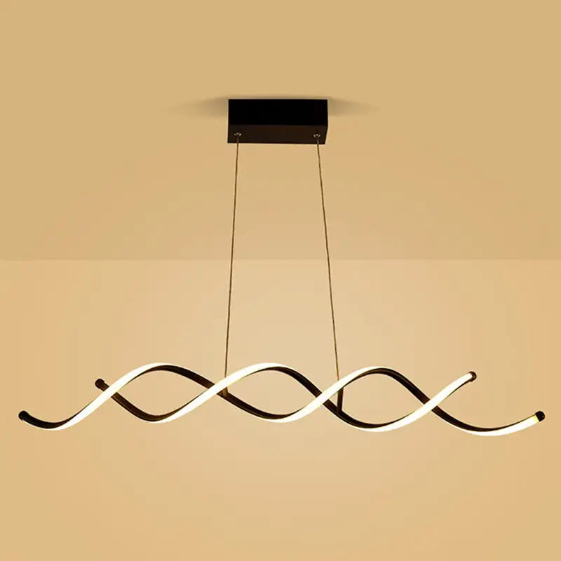 Modern black and white curved led pendant ceiling light with sleek wave-like design for dining room ceiling light