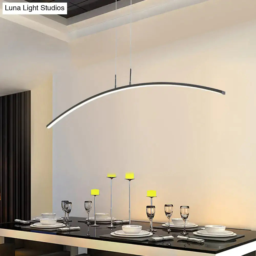 DecorBites curved metallic black white led island lamp with bulb base and sleek minimalist modern light type design