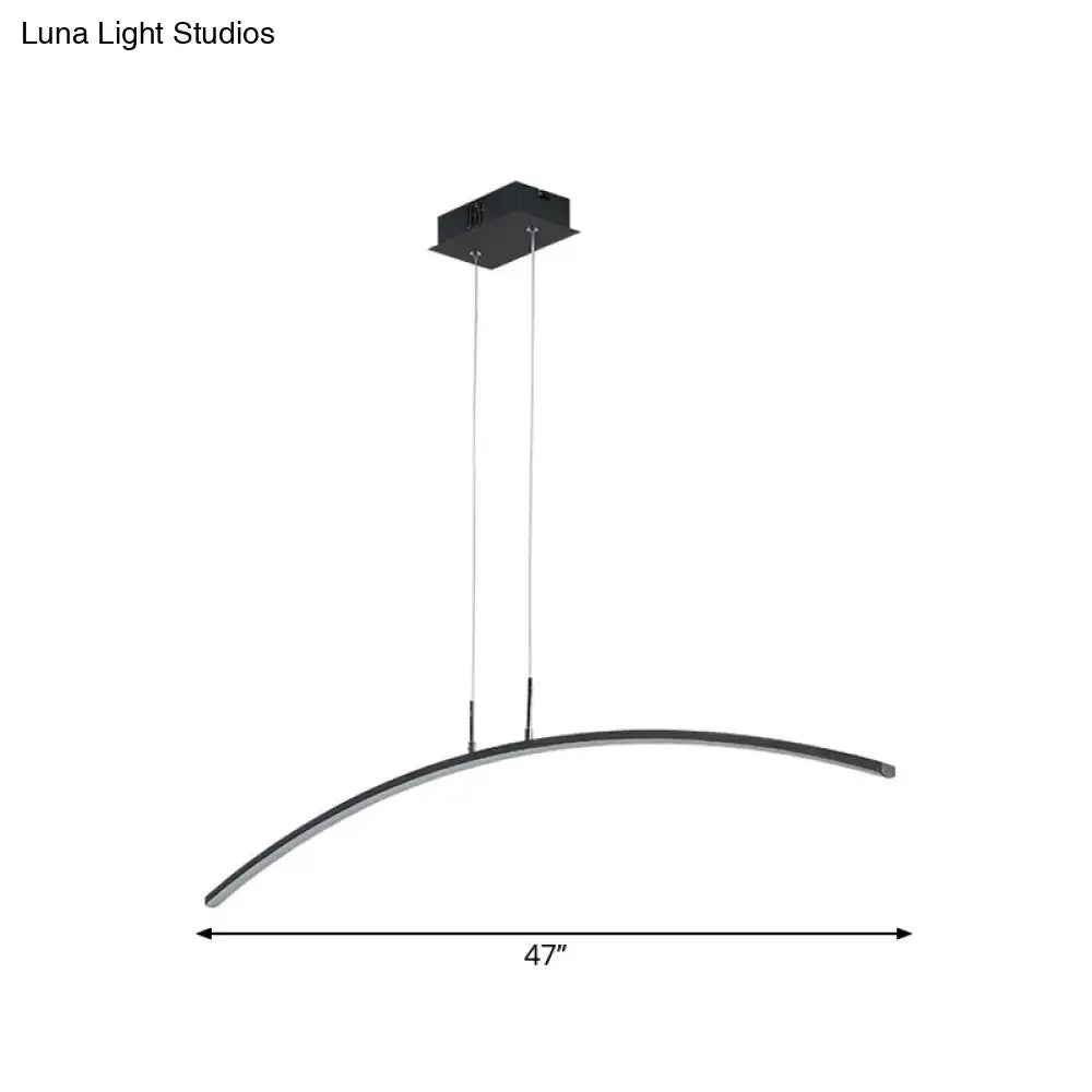 Decorbites™ curved metallic black white led island lamp with bulb base and 47 inch span for warm white lighting