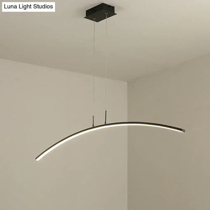 Decorbites curved metallic black white led island lamp with sleek curved led strip and soft white illumination bulb base