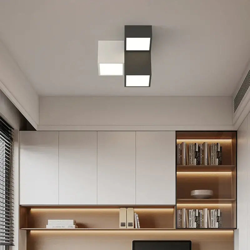 Modern black and white decorbites geometric chandelier with two illuminated square panels for bedroom lighting