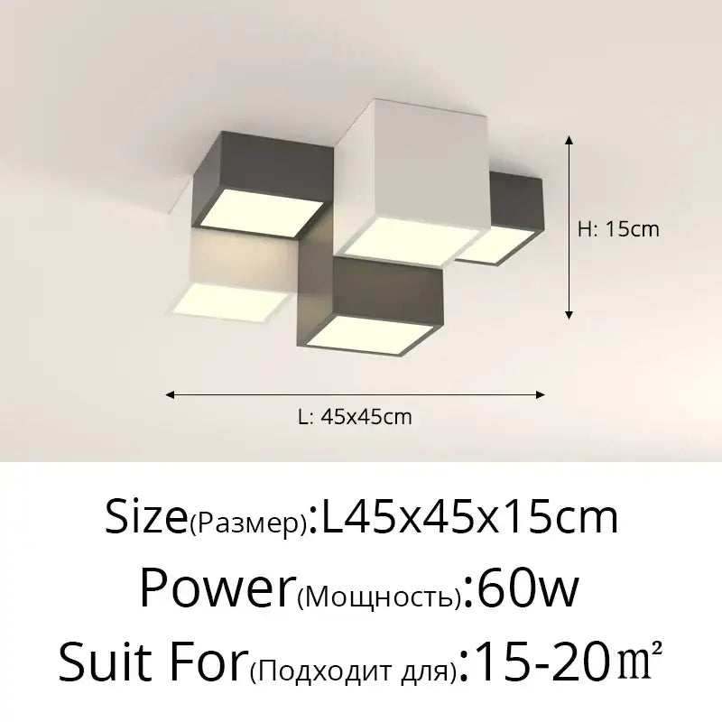 Modern black and white decorbites geometric chandelier with three interlocking cube panels in matte finish for bedroom lighting