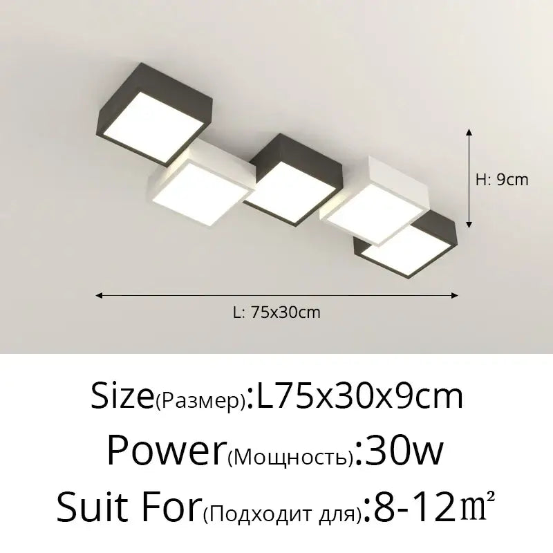 Modern black and white decorbites geometric chandelier with square led ceiling light and minimalist design for bedroom