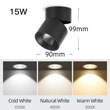 Black 15w adjustable spotlight with matte finish and three color temperatures in decorbites led ceiling lamp collection