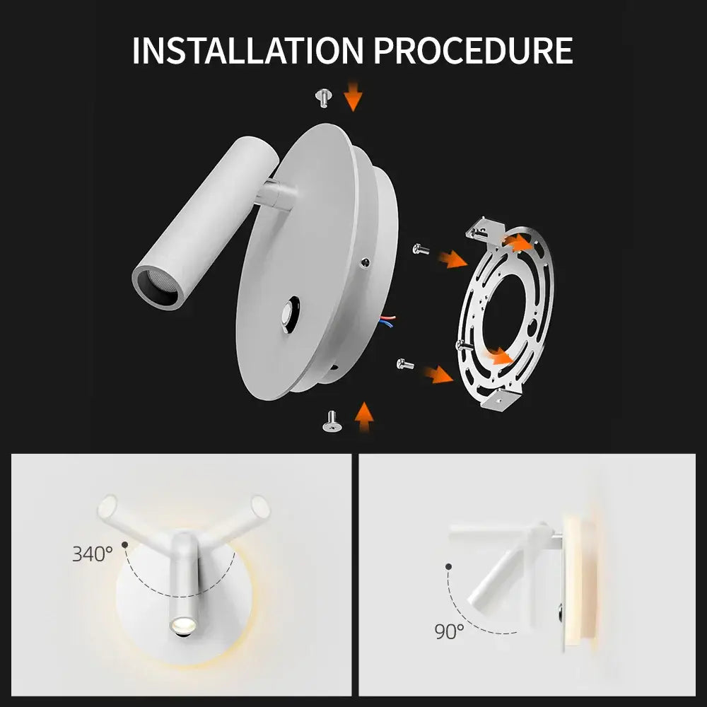Modern black and white dimmable led wall lamp with adjustable white cylindrical spotlight for bedroom reading decorbites dimmable led
