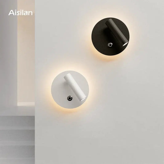 Aisilan modern black and white matte wall lamp with dimmable led adjustable cylinder heads for bedroom reading light