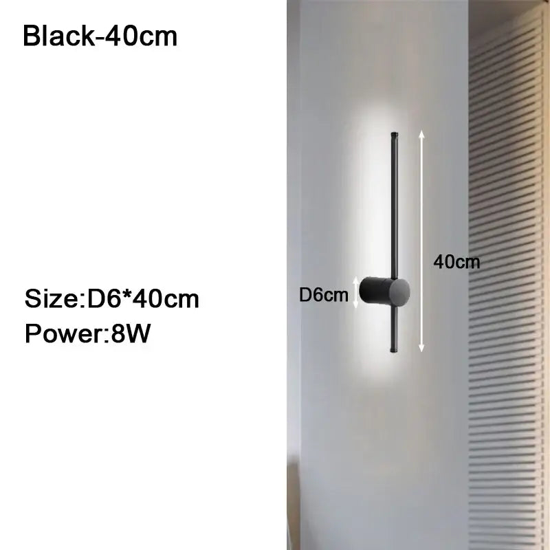 Modern black & white dimmable led wall lights featuring a black minimalist cylindrical wall sconce 40cm high by decorbites dimmable led