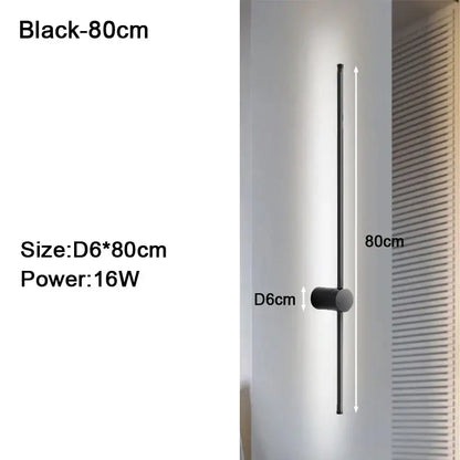 Modern black minimalist 80cm dimmable led wall light fixture with cylindrical design and circular base for bedroom decorbites dimmable led wall lights