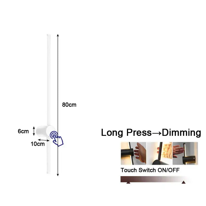 Modern black and white decorbites dimmable led wall lamp 80cm tall with touch controls for bedroom wall lights decorbites dimmable led wall