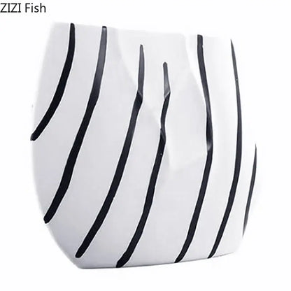 White ceramic striped ceramic vase with bold black vertical stripes elegant striped ceramic decorbites living room decor