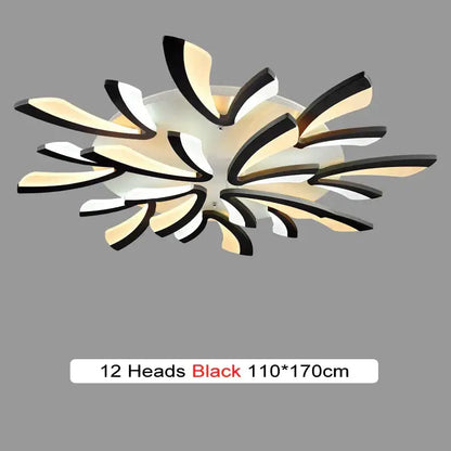 Modern black and white led chandelier with 12 illuminated petal-like arms for living room decorbites led chandelier