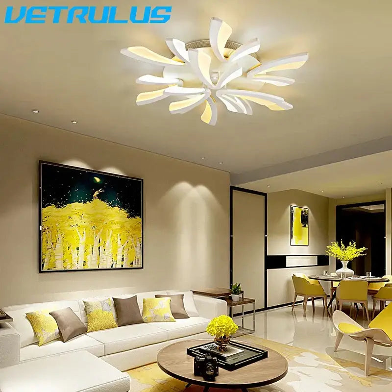 Modern black and white flower led chandelier with warm illumination for living room decorbites led chandelier