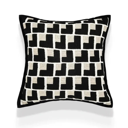 Black and off-white geometric jacquard cushion cover with textured woven fabric for living room decorbites cushion cover