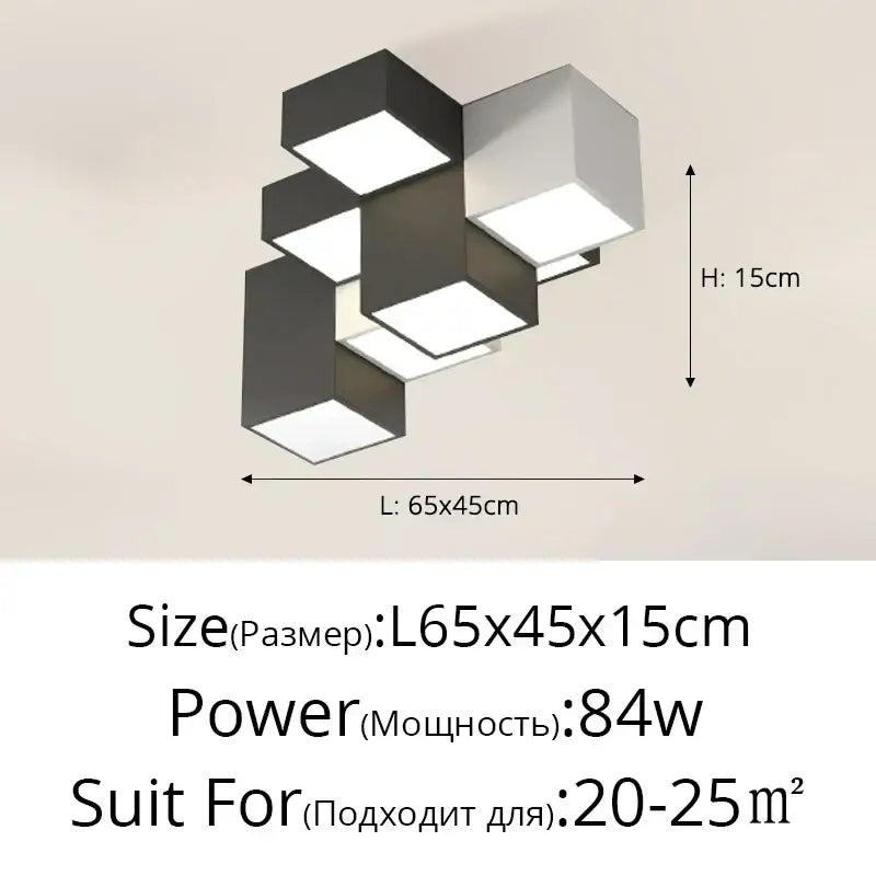 Modern black and white ceiling light with modular interlocking cube design for bedroom decorbites geometric led ceiling