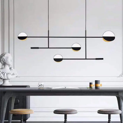 Modern black and white geometric pendant light with gold accents in black finish metal disc design for 220v-240v 110v-120v use