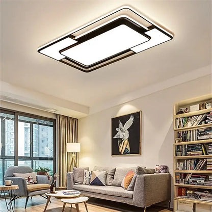 Modern black and white decorbites geometry led ceiling light with sleek rectangular frame and bright illuminated panel