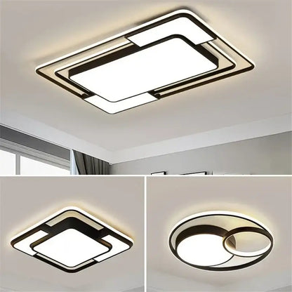 Modern black and white geometry led ceiling light with sleek frame and glowing panel for decorbites geometry led decor