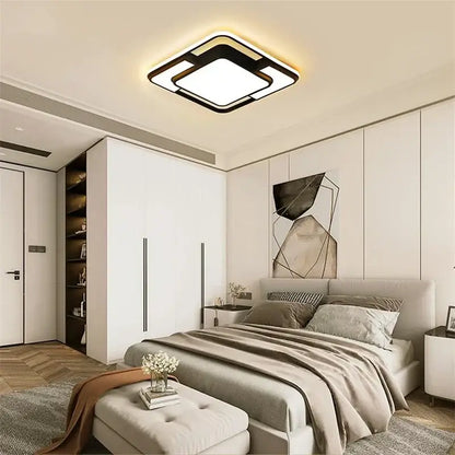 Modern black and white geometry led ceiling light with a black frame and glowing panel for living room decorbites decor